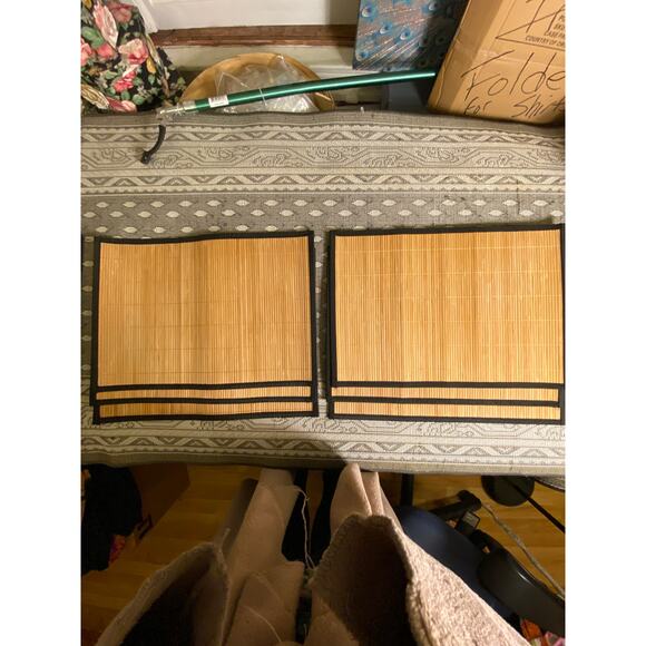 Set of 10 Bamboo Slat Placemats Natural with Black Binding 13 in X 19 in VGUC - Picture 5 of 8